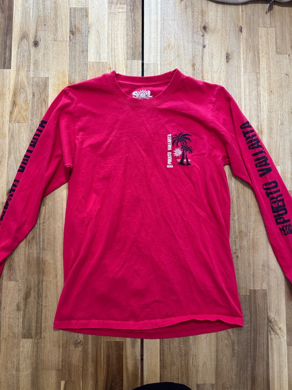 Bright Pink Long Sleeve Tee with Puerto Vallarta Palm Graphic